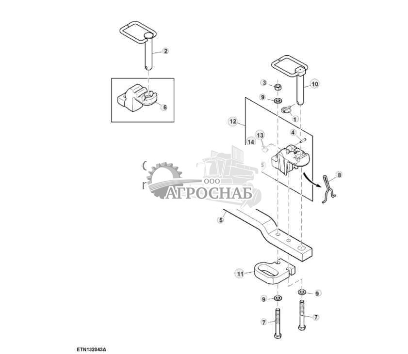 Тяговая штанга, серьга, категория III, с фиксатором предохранительной цепи 